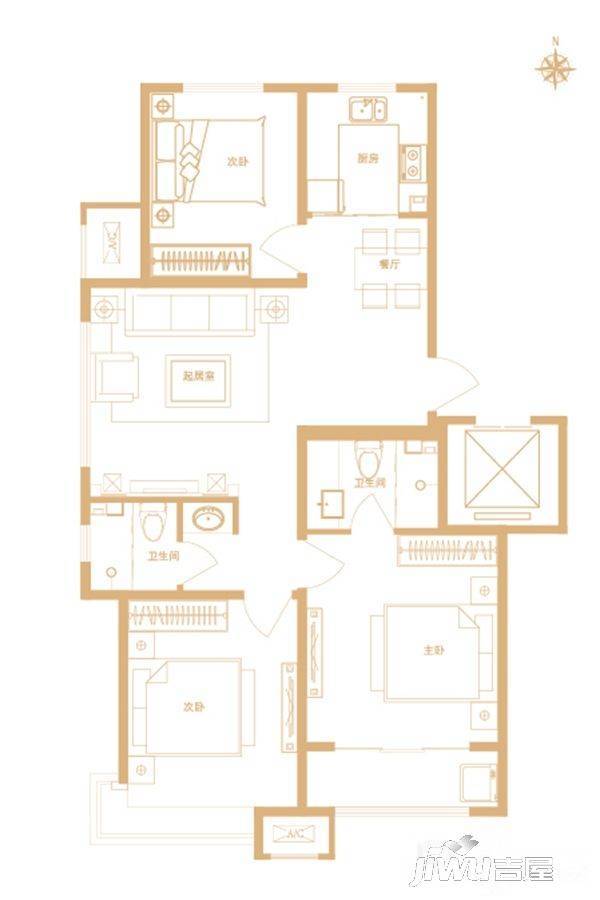 天正四季花城3室2厅2卫101㎡户型图