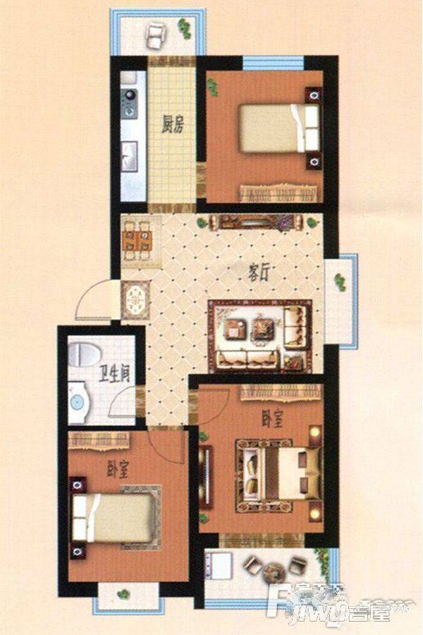 精信晨曦园3室1厅1卫99.3㎡户型图