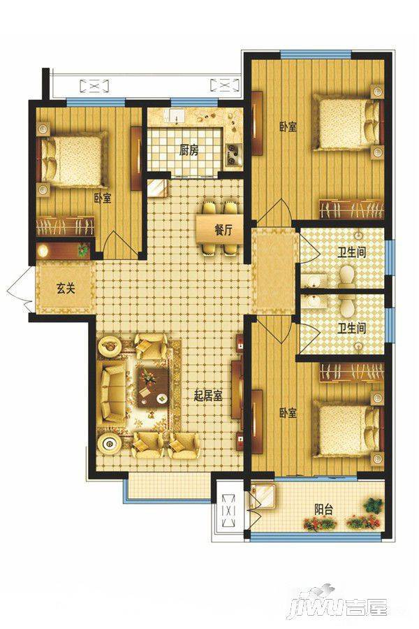 米兰印象3室2厅2卫118㎡户型图