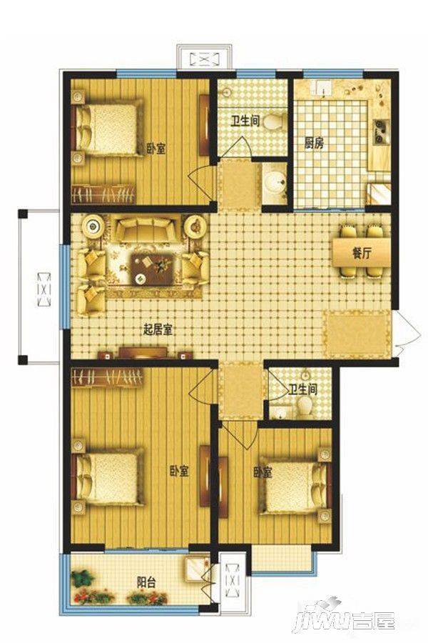 米兰印象3室2厅2卫125㎡户型图