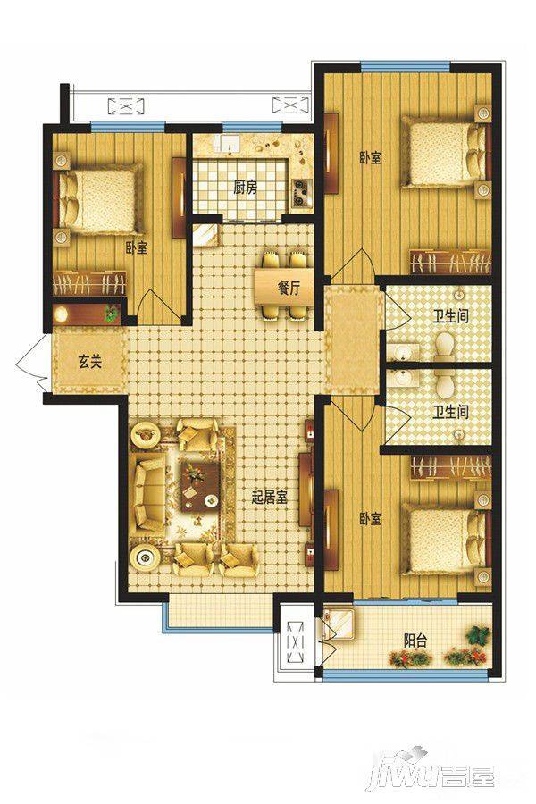 米兰印象3室2厅2卫118㎡户型图