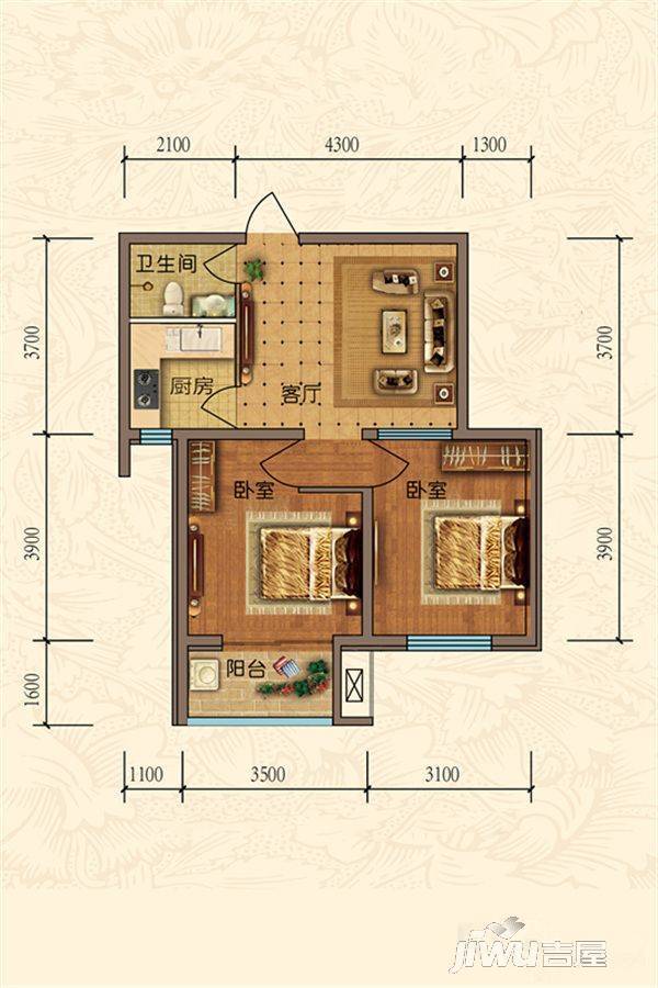 北斗星城雅园2室1厅1卫67㎡户型图