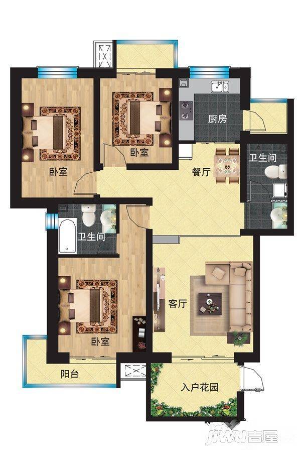 在水一方3室2厅2卫132.1㎡户型图