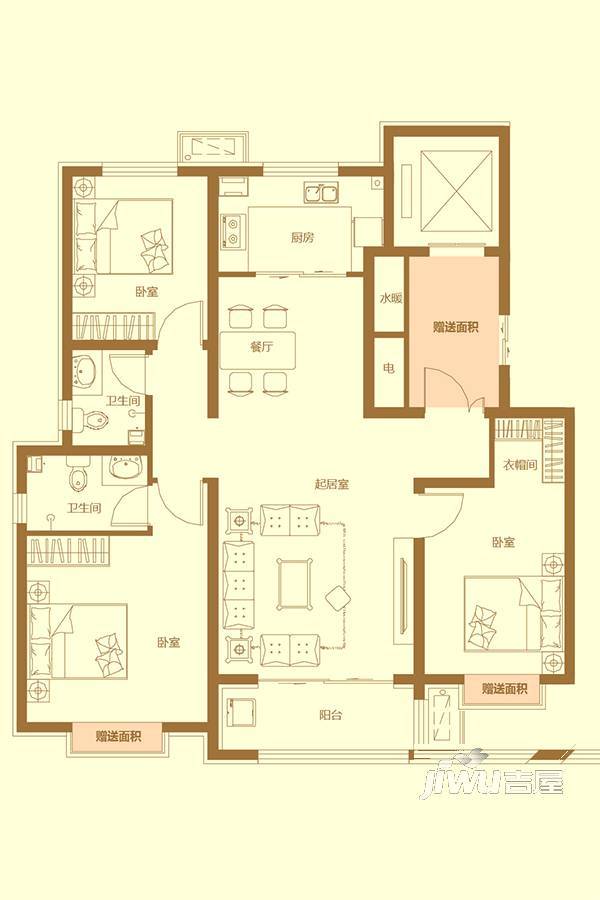 恒茂城公园首府3室2厅2卫125㎡户型图