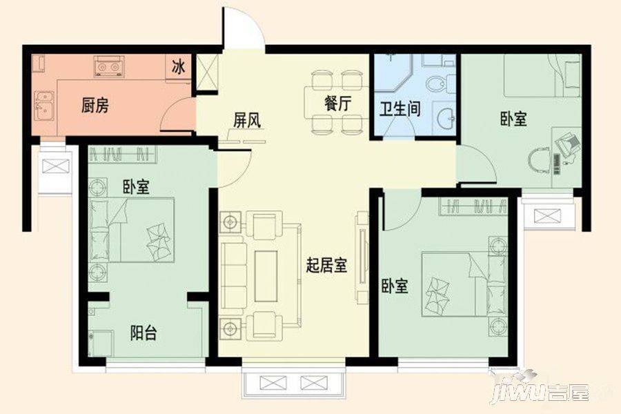 锦泰府3室2厅1卫108.4㎡户型图