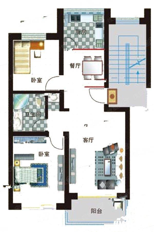 古城家园2室2厅1卫81.4㎡户型图