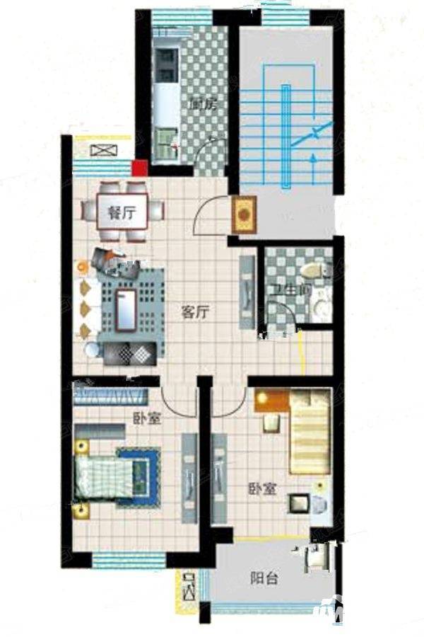 古城家园2室1厅1卫76.9㎡户型图