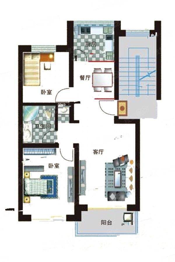 古城家园2室2厅1卫81.4㎡户型图