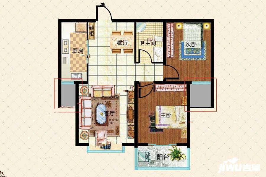 世纪名郡2室2厅1卫90.5㎡户型图