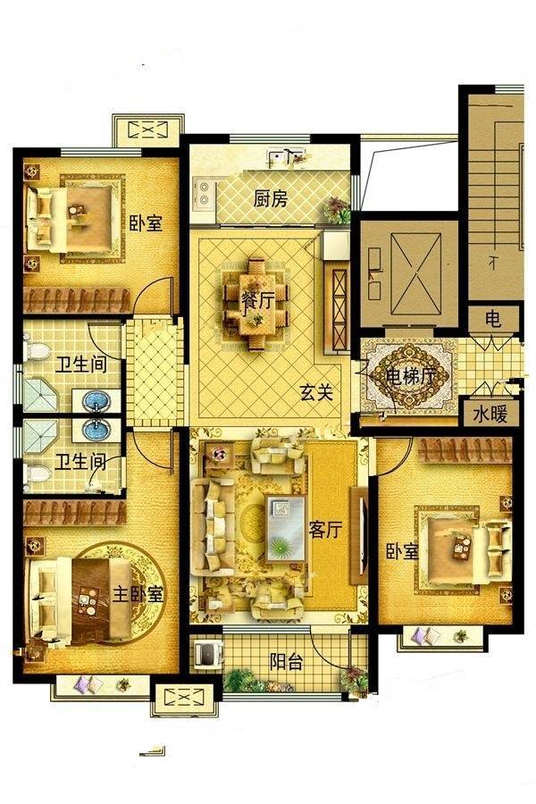 米兰印象3室2厅2卫137.7㎡户型图