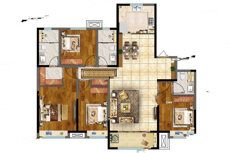 保利拉菲公馆4室2厅3卫168㎡户型图