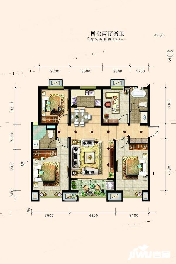 胜茂雍景湾4室2厅2卫135㎡户型图