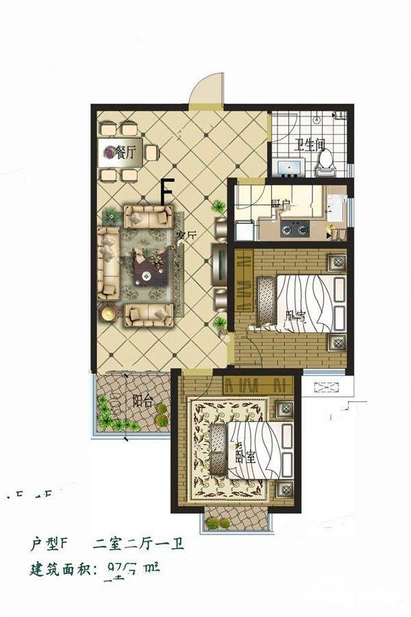 华曦广场2室2厅1卫97.7㎡户型图
