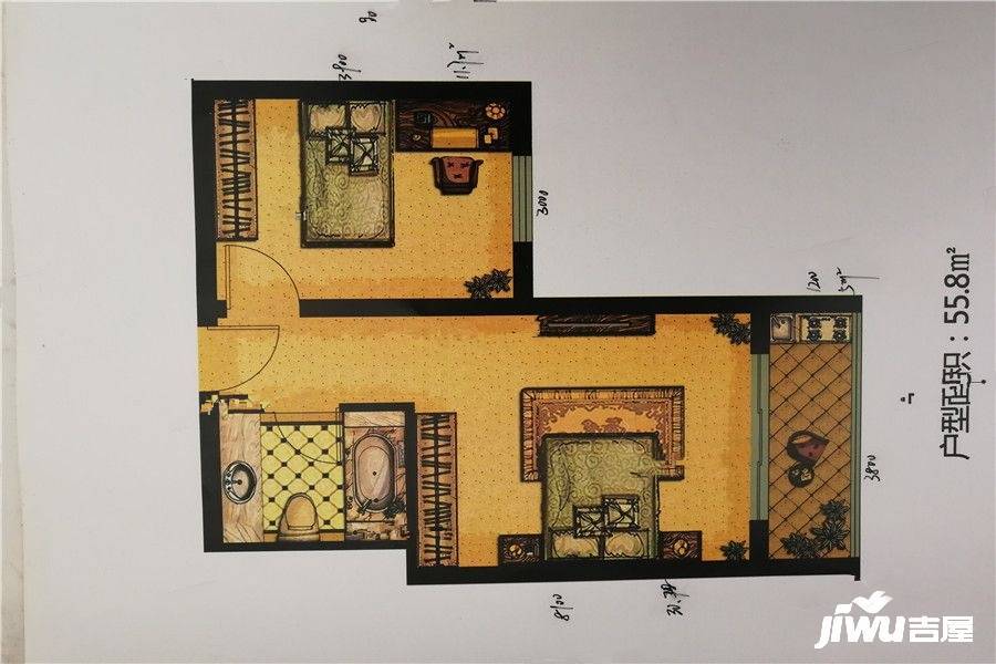 南风新都汇1室1厅1卫55.8㎡户型图