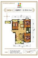 香悦四季3室2厅1卫112.8㎡户型图