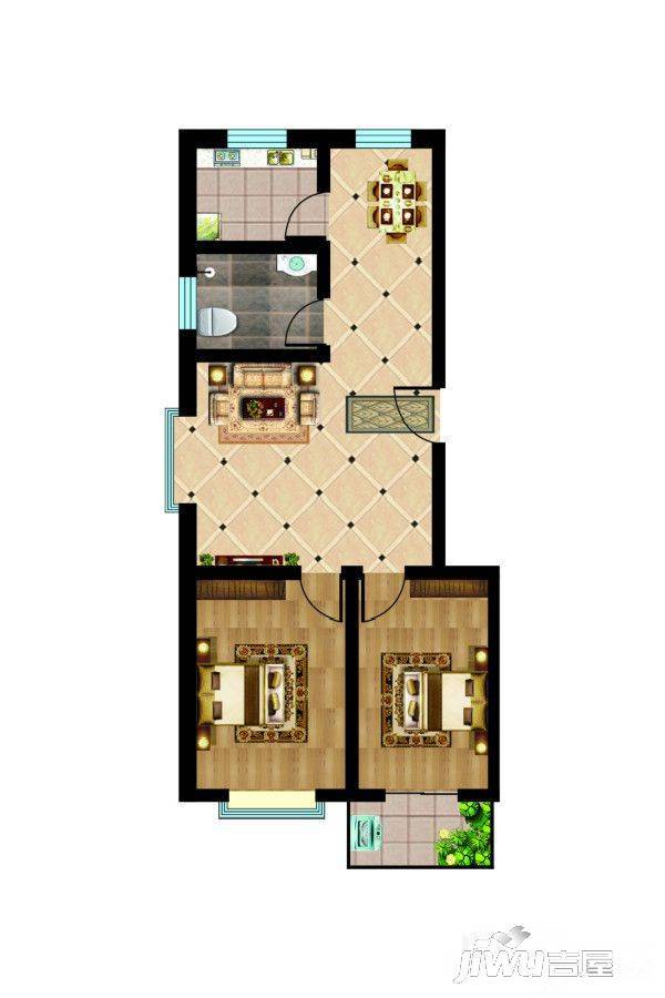 沙河绿洲新城2室2厅1卫85㎡户型图