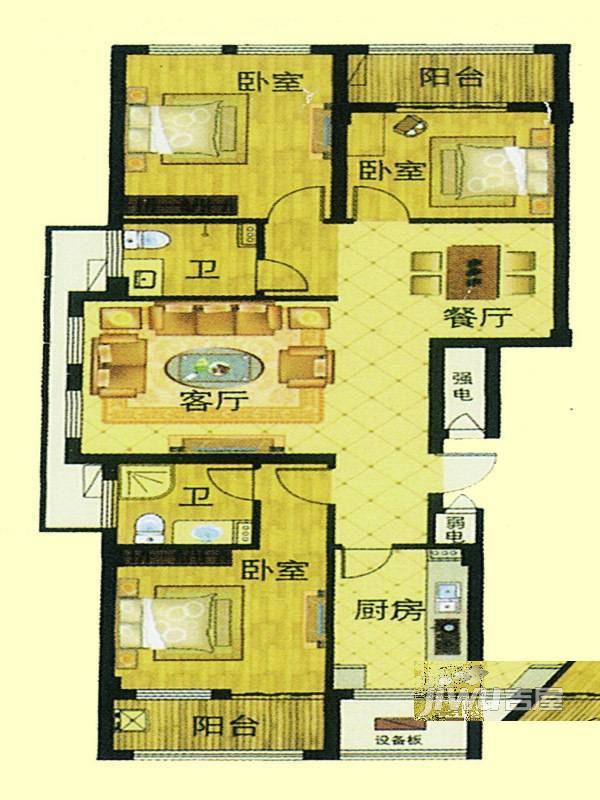 义乌市商城星座3室2厅2卫127.5㎡户型图