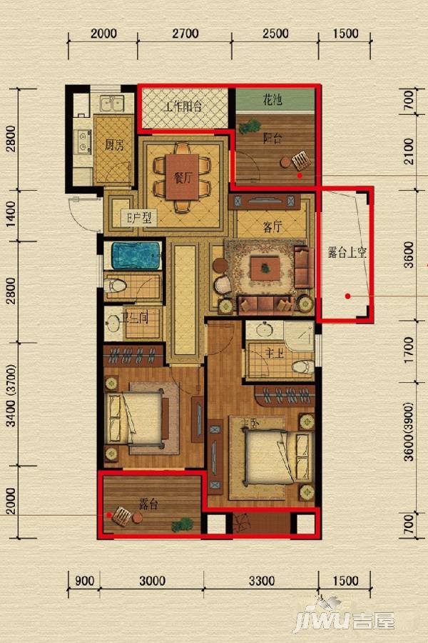 融创晓郡3室2厅2卫89㎡户型图