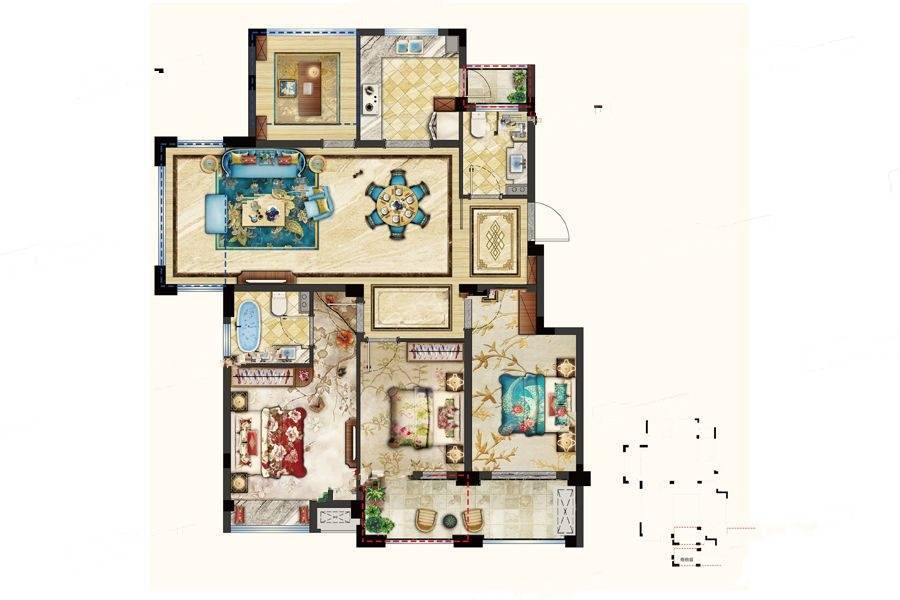 中梁湖滨首府4室2厅2卫126㎡户型图