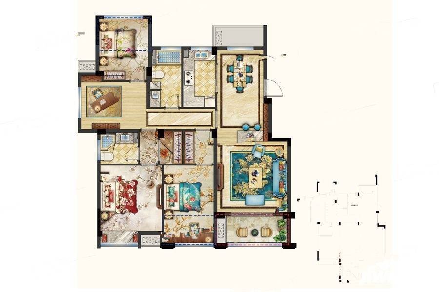 中梁湖滨首府4室2厅2卫122㎡户型图