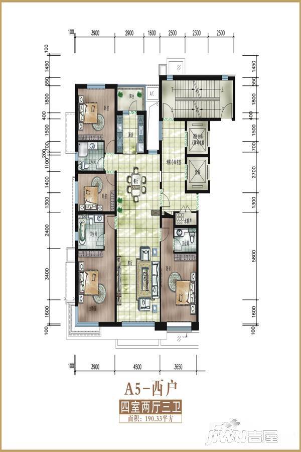 金辇龙亭4室2厅3卫190.3㎡户型图