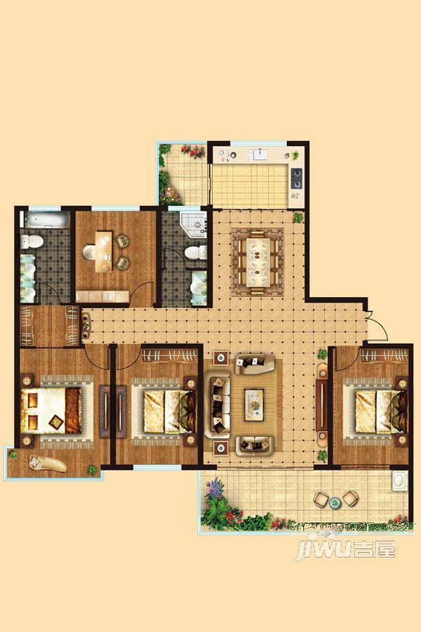 壹号学府4室2厅2卫188㎡户型图