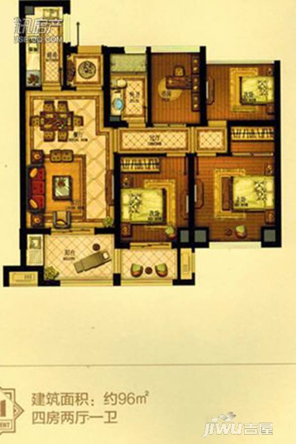 财富城市广场4室2厅1卫96㎡户型图