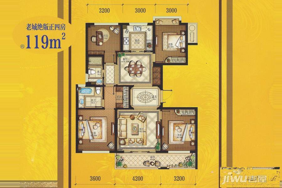 将军华府3室1厅2卫119㎡户型图