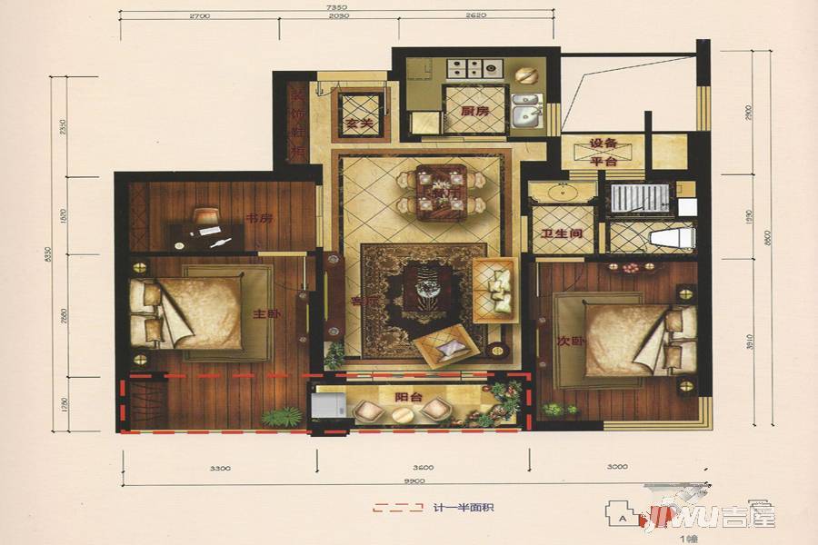 瑞祥公馆3室2厅2卫88㎡户型图