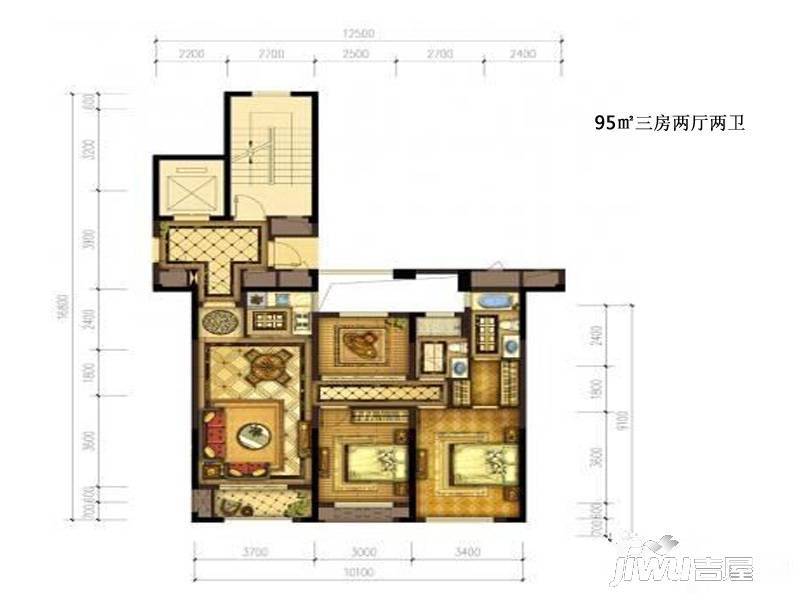 三江立体城3室2厅2卫95㎡户型图