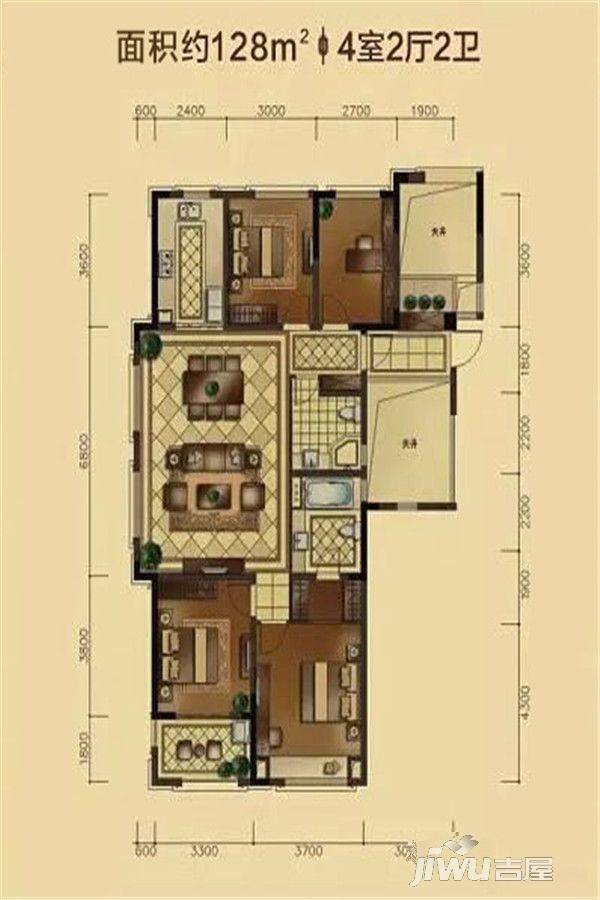 萧江名园4室2厅2卫128㎡户型图