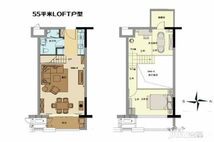 中南公馆2室2厅2卫55㎡户型图