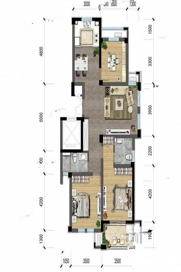 和昌钱塘外滩3室2厅2卫124㎡户型图