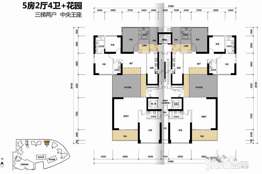 博林天瑞5室2厅4卫260㎡户型图