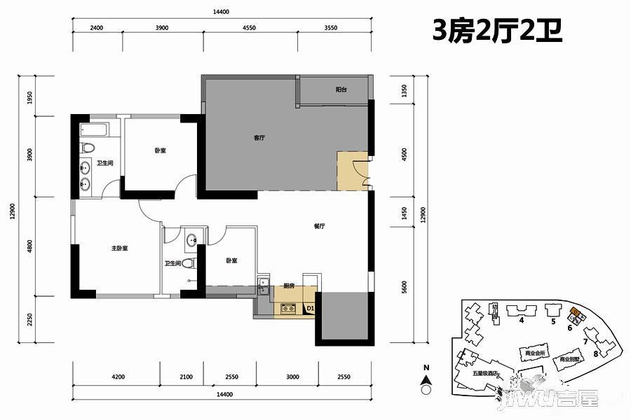 博林天瑞3室2厅2卫130㎡户型图