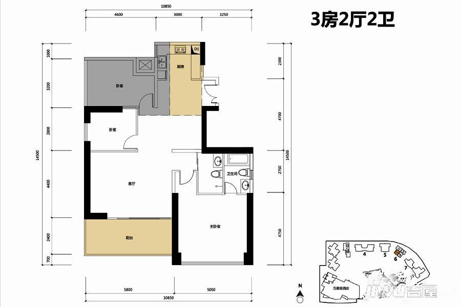 博林天瑞3室2厅2卫130㎡户型图