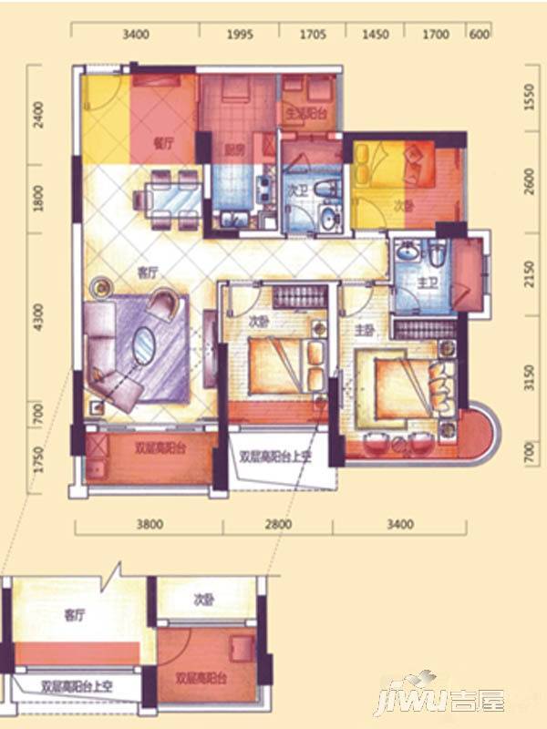 鼎胜金域世家3室2厅2卫89㎡户型图