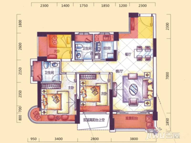 鼎胜金域世家3室2厅2卫89㎡户型图