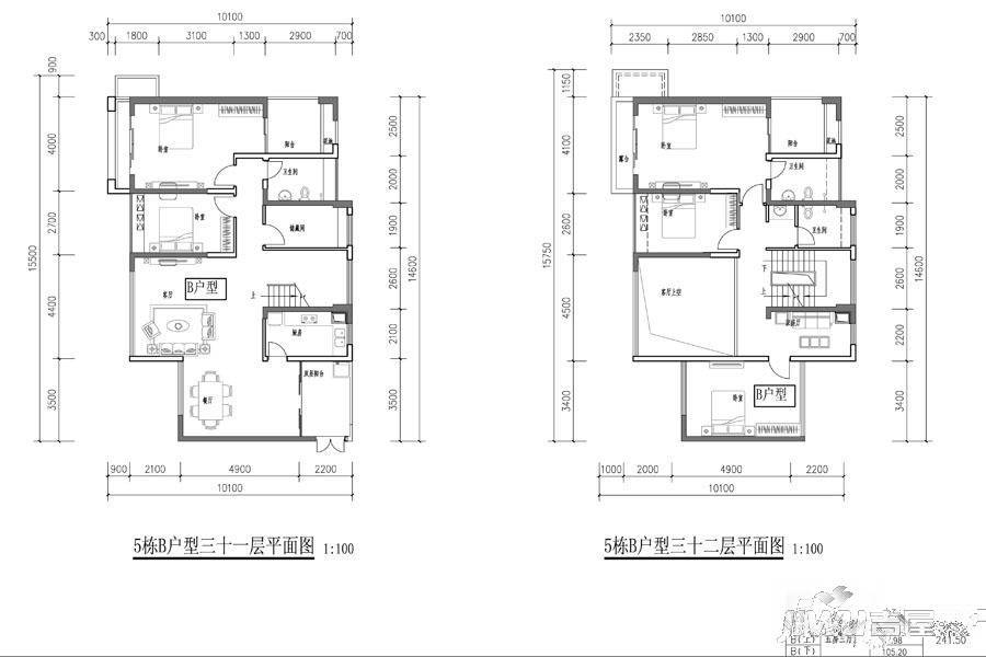 荔海春城花园5室3厅3卫241.5㎡户型图