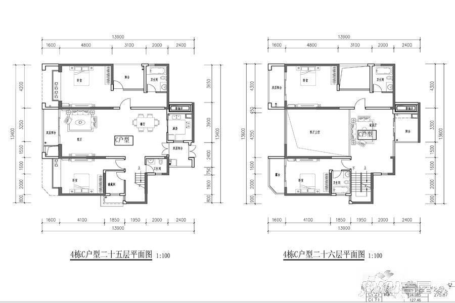 荔海春城花园4室3厅4卫275.9㎡户型图