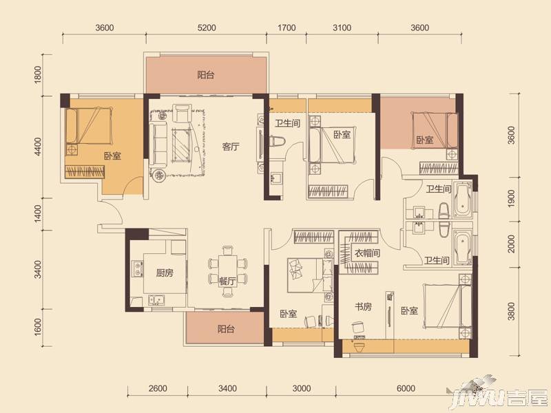 福盈·中央山5室2厅3卫180㎡户型图