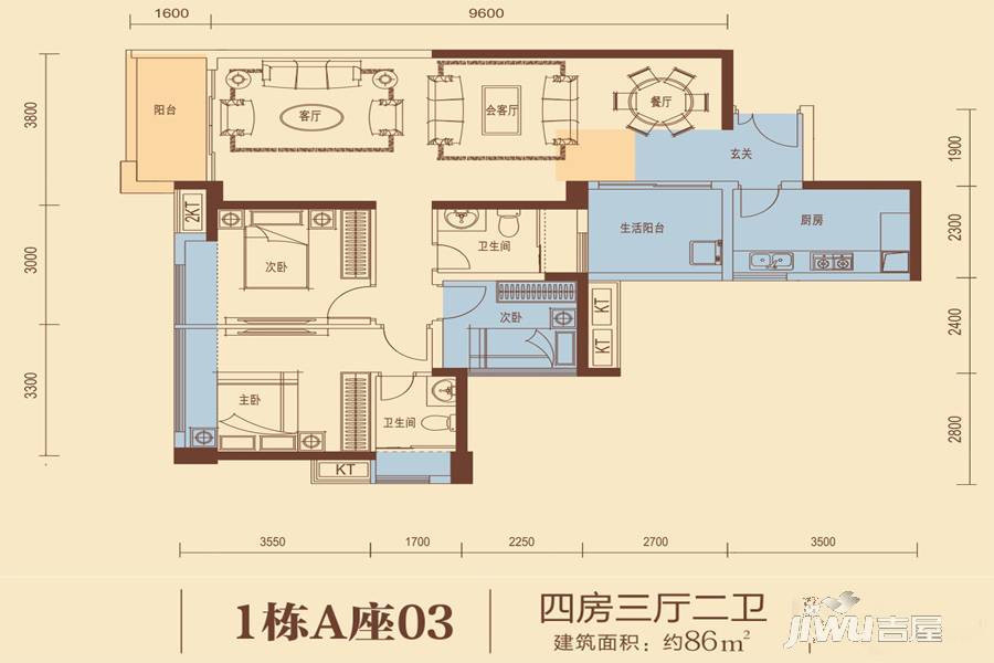 全盛紫悦龙庭4室3厅2卫86㎡户型图