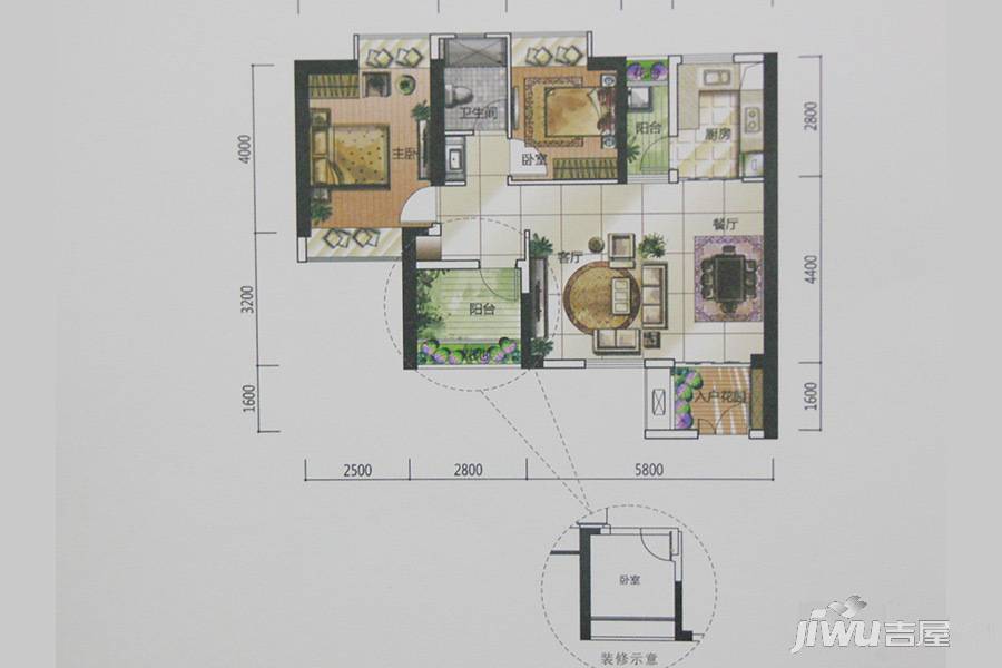 仙岭公馆3室2厅1卫89㎡户型图