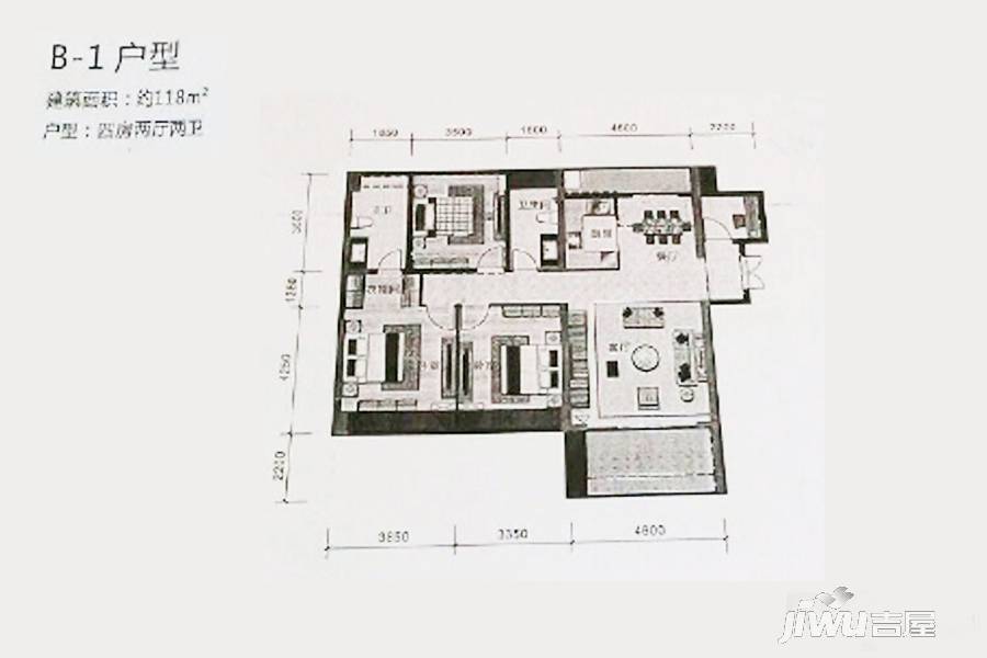 骏泰·金汐府4室2厅2卫118㎡户型图