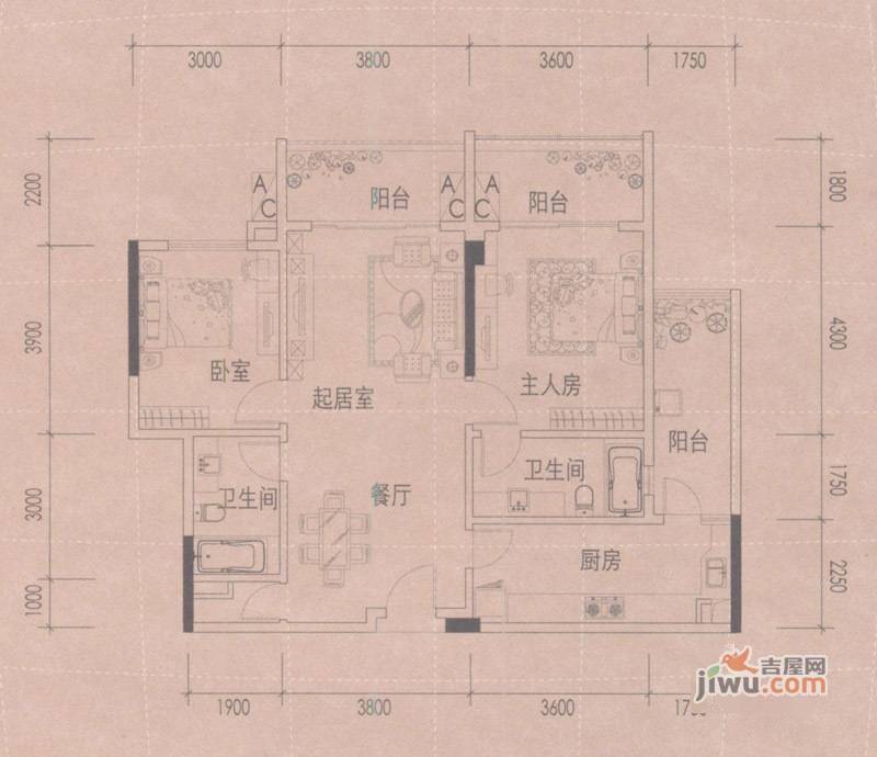 惠州雅居乐白鹭湖3室2厅2卫131.2㎡户型图