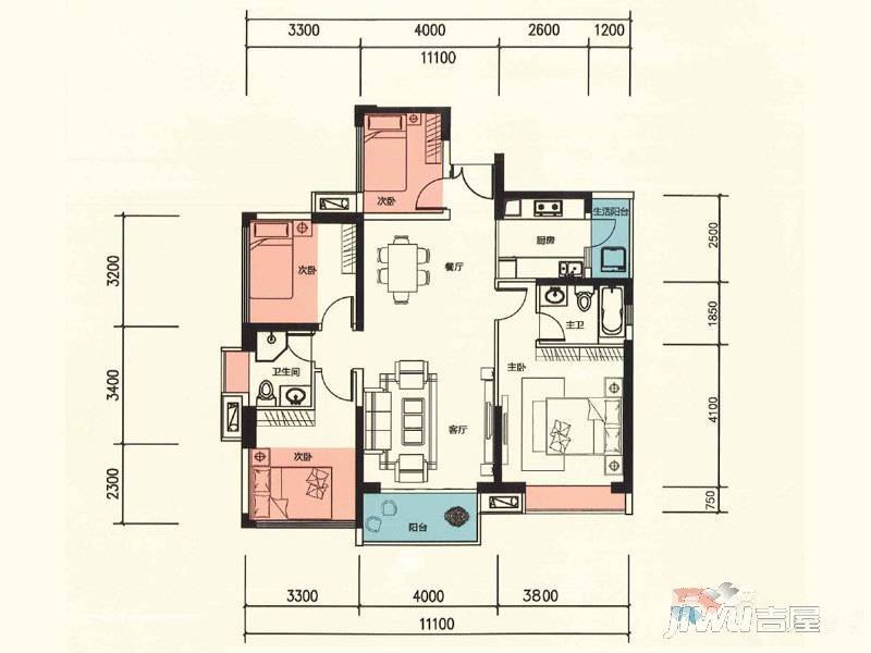 深圳星河传奇4室2厅2卫111㎡户型图