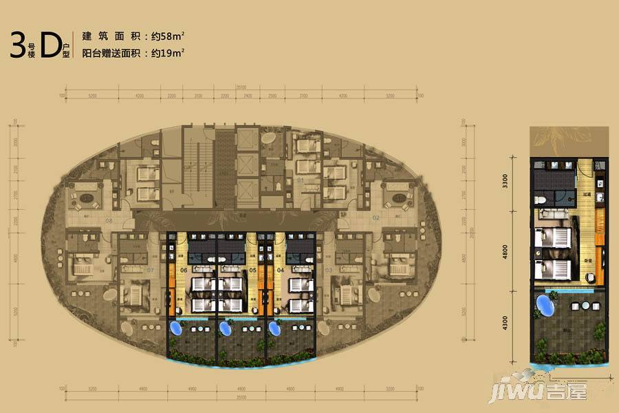 双月湾温德姆至尊豪廷度假酒店1室0厅1卫58㎡户型图