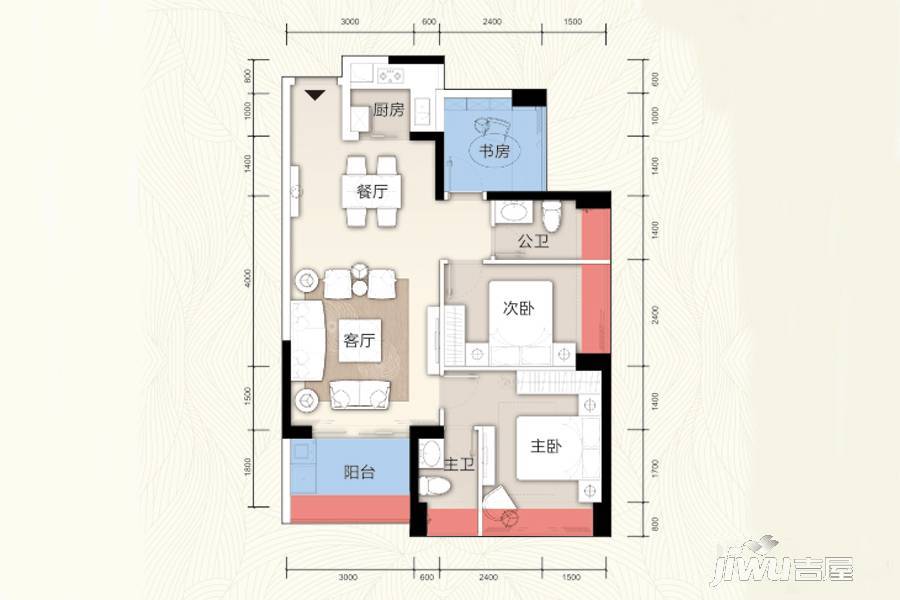 悠山美地家园3室2厅2卫84㎡户型图