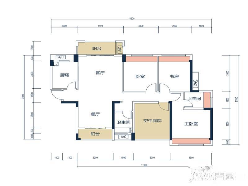 金地·仟百汇4室2厅2卫123㎡户型图