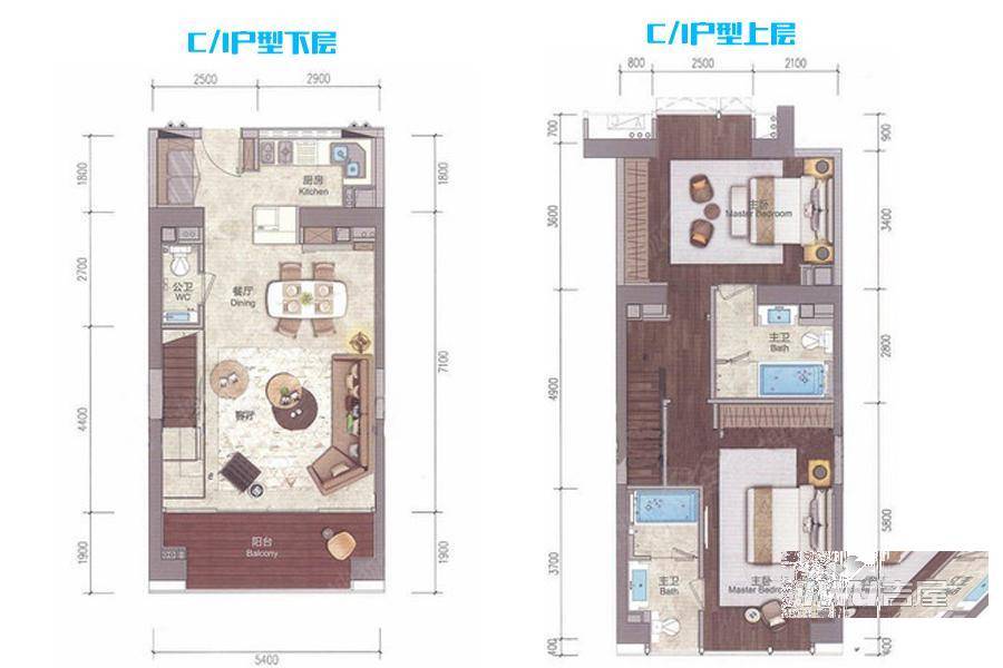 城脉深圳湾公馆2室2厅3卫87㎡户型图